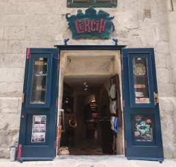 Exterior shot of Cekcik shop in Valletta showing hand made sign
