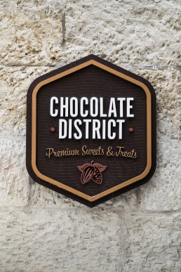 Exterior shot of Chocolate District sign in Valletta