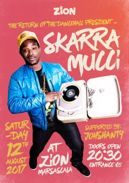 Poster design for reggae event featuring Skarramucci at Zion Malta